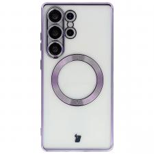 Huse si carcase Samsung Galaxy S25 Ultra, Carcasa cu protectie pentru camera Bizon GuardO cu MagSafe compatibila cu Samsung Galaxy S25 Ultra, Transparent / Mov, lerato.ro