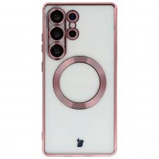 Huse si carcase Samsung Galaxy S25 Ultra, Carcasa cu protectie pentru camera Bizon GuardO cu MagSafe compatibila cu Samsung Galaxy S25 Ultra, Transparent / Roz, lerato.ro