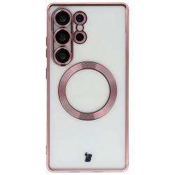 Carcasa cu protectie pentru camera Bizon GuardO cu MagSafe compatibila cu Samsung Galaxy S25 Ultra, Transparent / Roz