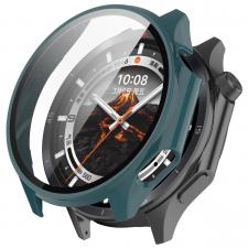 Oppo Watch, Carcasa cu protectie ecran din sticla securizata BizonMobile compatibila cu OnePlus Watch 3 / Oppo Watch X2, Verde, lerato.ro
