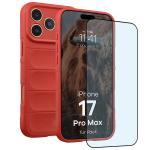 Kit protectie 2 in 1 BizonMobile, Carcasa Bizon Tur si Folie sticla securizata Bizon Glass Edge, compatibil cu iPhone 17 Pro Max, Rosu 2 - lerato.ro