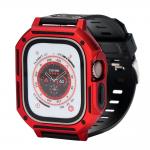 Curea din poliuteran Bizon Strap Watch Armor cu rama de protectie compatibila cu Apple Watch Ultra 49mm, Rosu 2 - lerato.ro