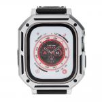 Curea din poliuteran Bizon Strap Watch Armor cu rama de protectie compatibila cu Apple Watch Ultra 49mm, Silver 3 - lerato.ro