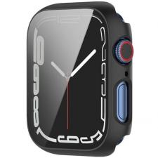 Accesorii Apple Watch 42 / 44 / 45 / 46 / 49 mm, Carcasa cu protectie ecran din sticla securizata BizonMobile compatibila cu Apple Watch 8/7 45mm, Negru, lerato.ro