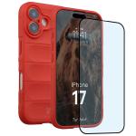 Kit protectie 2 in 1 BizonMobile, Carcasa Bizon Tur si Folie sticla securizata Bizon Glass Edge, compatibil cu iPhone 17, Rosu 2 - lerato.ro