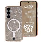 Carcasa Bizon SparklO cu MagSafe compatibila cu Samsung Galaxy S25 / S24, Glitter Orange 3 - lerato.ro