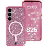 Carcasa Bizon SparklO cu MagSafe compatibila cu Samsung Galaxy S25 / S24, Glitter Pink 3 - lerato.ro