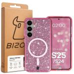 Carcasa Bizon SparklO cu MagSafe compatibila cu Samsung Galaxy S25 / S24, Glitter Pink 7 - lerato.ro