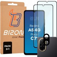 Set protectie 3in1 Bizon Glass Edge Pack, 2 folii sticla ecran + 1 folie sticla camera foto, compatibil cu Xiaomi Redmi A5 4G / POCO C71 4G, Negru