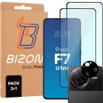 Set protectie 3in1 Bizon Glass Edge Pack, 2 folii sticla ecran + 1 folie sticla camera foto, compatibil cu Xiaomi Poco F7 Ultra, Negru 2 - lerato.ro