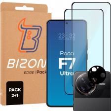 Set protectie 3in1 Bizon Glass Edge Pack, 2 folii sticla ecran + 1 folie sticla camera foto, compatibil cu Xiaomi Poco F7 Ultra, Negru