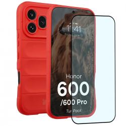 Kit protectie 2 in 1 BizonMobile, Carcasa Bizon Tur si Folie sticla securizata Bizon Glass Edge, compatibil cu Honor 600 5G / 600 Pro 5G, Rosu