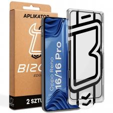 Set 2 folii sticla securizata Bizon Glass Aplikator Edge, Kit montare inclus, compatibile cu Oppo Reno 16 / 16 Pro, Negru