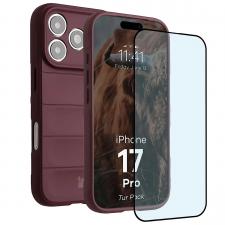 Kit protectie 2 in 1 BizonMobile, Carcasa Bizon Tur si Folie sticla securizata Bizon Glass Edge, compatibil cu iPhone 17 Pro, Dark Purple