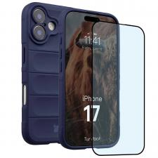 Kit protectie 2 in 1 BizonMobile, Carcasa Bizon Tur si Folie sticla securizata Bizon Glass Edge, compatibil cu iPhone 17, Dark Blue