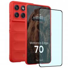 Huse si carcase Motorola, Kit protectie 2 in 1 BizonMobile, Carcasa Bizon Tur si Folie sticla securizata Bizon Glass Edge, compatibil cu Motorola Edge 70, Rosu, lerato.ro