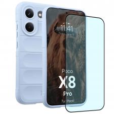 Kit protectie 2 in 1 BizonMobile, Carcasa Bizon Tur si Folie sticla securizata Bizon Glass Edge, compatibil cu Xiaomi Poco X8 Pro, Light Blue