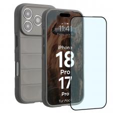 Kit protectie 2 in 1 BizonMobile, Carcasa Bizon Tur si Folie sticla securizata Bizon Glass Edge, compatibil cu iPhone 18 Pro / 17 Pro, Light Grey