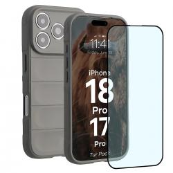 Kit protectie 2 in 1 BizonMobile, Carcasa Bizon Tur si Folie sticla securizata Bizon Glass Edge, compatibil cu iPhone 18 Pro / 17 Pro, Light Grey