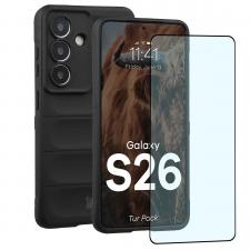Kit protectie 2 in 1 BizonMobile, Carcasa Bizon Tur si Folie sticla securizata Bizon Glass Edge, compatibil cu Samsung Galaxy S26, Negru