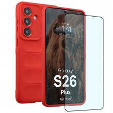 Kit protectie 2 in 1 BizonMobile, Carcasa Bizon Tur si Folie sticla securizata Bizon Glass Edge, compatibil cu Samsung Galaxy S26 Plus, Rosu