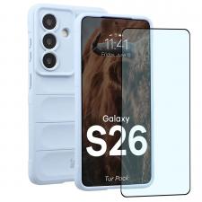 Kit protectie 2 in 1 BizonMobile, Carcasa Bizon Tur si Folie sticla securizata Bizon Glass Edge, compatibil cu Samsung Galaxy S26, Light Blue