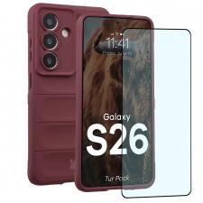 Kit protectie 2 in 1 BizonMobile, Carcasa Bizon Tur si Folie sticla securizata Bizon Glass Edge, compatibil cu Samsung Galaxy S26, Dark Purple