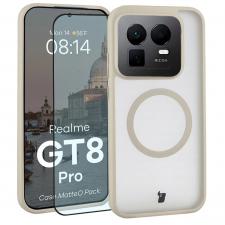 Huse si carcase Realme, Kit protectie 2 in 1 BizonMobile, Carcasa Bizon MatteO si Folie sticla securizata Bizon Glass Edge, compatibil cu Realme GT 8 Pro, Bej, lerato.ro