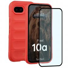 Kit protectie 2 in 1 BizonMobile, Carcasa Bizon Tur si Folie sticla securizata Bizon Glass Edge, compatibil cu Google Pixel 10a, Rosu