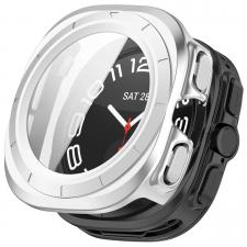 Accesorii Samsung Galaxy Watch Ultra 47 mm, Carcasa cu protectie ecran din sticla securizata BizonMobile Adamo compatibila cu Samsung Galaxy Watch Ultra 2 47mm, Satin Silver, lerato.ro