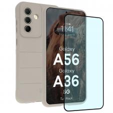 Kit protectie 2 in 1 BizonMobile, Carcasa Bizon Tur si Folie sticla securizata Bizon Glass Edge, compatibil cu Samsung Galaxy A36 5G / A56 5G, Light Grey