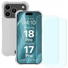 Huse si carcase iPhone 18 Pro, Kit protectie 3 in 1 BizonMobile Clear Pack, Carcasa Bizon Salpa si 2 folii sticla Bizon Glass Clear, compatibil cu iPhone 18 Pro / 17 Pro, Transparent, lerato.ro