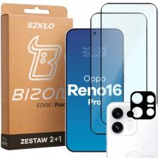 Set protectie 3in1 Bizon Glass Edge Pack, 2 folii sticla ecran + 1 folie sticla camera foto, compatibil cu Oppo Reno 16 Pro, Negru