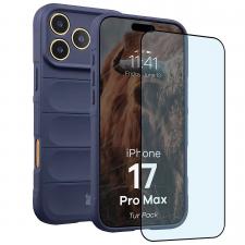 Huse si carcase iPhone 18 Pro, Kit protectie 2 in 1 BizonMobile, Carcasa Bizon Tur si Folie sticla securizata Bizon Glass Edge, compatibil cu iPhone 17 Pro Max, Dark Blue, lerato.ro