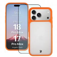 Huse si carcase iPhone 18 Pro Max, Kit protectie 2 in 1 BizonMobile, Carcasa Bizon Angelo si Folie sticla securizata Bizon Glass Edge, compatibil cu iPhone 18 Pro Max / 17 Pro Max, Portocaliu, lerato.ro