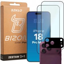 Folii iPhone 18 Pro Max, Set protectie 3in1 Bizon Glass Edge Pack, 2 folii sticla ecran + 1 folie sticla camera foto, compatibil cu iPhone 18 Pro Max, Negru, lerato.ro