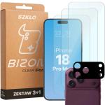 Set protectie 4in1 Bizon Glass Clear Pack, 3 folii sticla ecran + 1 folie sticla camera foto, compatibil cu iPhone 18 Pro Max, Transparent 2 - lerato.ro