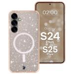 Carcasa Bizon SparklO cu MagSafe compatibila cu Samsung Galaxy S25 Plus / S24 Plus, Glitter Orange 3 - lerato.ro