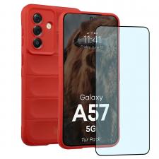 Kit protectie 2 in 1 BizonMobile, Carcasa Bizon Tur si Folie sticla securizata Bizon Glass Edge, compatibil cu Samsung Galaxy A57 5G, Rosu
