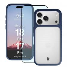 Kit protectie 2 in 1 BizonMobile, Carcasa Bizon Angelo si Folie sticla securizata Bizon Glass Edge, compatibil cu iPhone 18 Pro / 17 Pro, Dark Blue