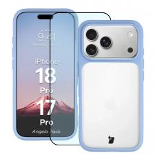 Kit protectie 2 in 1 BizonMobile, Carcasa Bizon Angelo si Folie sticla securizata Bizon Glass Edge, compatibil cu iPhone 18 Pro / 17 Pro, Light Blue