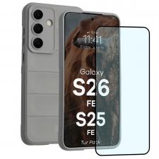 Huse si carcase Samsung Galaxy S25 FE, Kit protectie 2 in 1 BizonMobile, Carcasa Bizon Tur si Folie sticla securizata Bizon Glass Edge, compatibil cu Samsung Galaxy S26 FE / S25 FE, Light Grey, lerato.ro