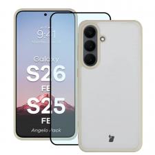 Huse si carcase Samsung Galaxy S25 FE, Kit protectie 2 in 1 BizonMobile, Carcasa Bizon Angelo si Folie sticla securizata Bizon Glass Edge, compatibil cu Samsung Galaxy S26 FE / S25 FE, Bej, lerato.ro