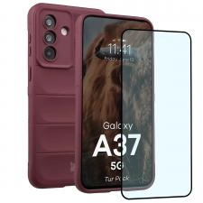 Huse si carcase Samsung Galaxy A37 5G, Kit protectie 2 in 1 BizonMobile, Carcasa Bizon Tur si Folie sticla securizata Bizon Glass Edge, compatibil cu Samsung Galaxy A37 5G, Dark Purple, lerato.ro