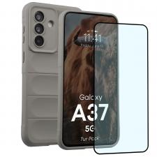 Huse si carcase Samsung Galaxy A37 5G, Kit protectie 2 in 1 BizonMobile, Carcasa Bizon Tur si Folie sticla securizata Bizon Glass Edge, compatibil cu Samsung Galaxy A37 5G, Light Grey, lerato.ro