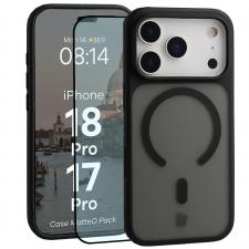 Huse si carcase iPhone 17 Pro, Kit protectie 2 in 1 BizonMobile, Carcasa Bizon MatteO si Folie sticla securizata Bizon Glass Edge, compatibil cu iPhone 18 Pro / 17 Pro, Negru, lerato.ro