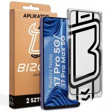 Set 2 folii sticla securizata Bizon Glass Aplikator Edge, Kit montare inclus, compatibila cu Xiaomi Redmi Note 17 Pro / Pro Max, Negru