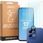 Set protectie 4in1 Bizon Glass Clear Pack, 3 folii sticla ecran + 1 folie sticla camera foto, compatibil cu Xiaomi Redmi Note 17, Transparent 2 - lerato.ro