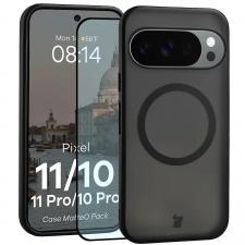 Kit protectie 2 in 1 BizonMobile, Carcasa Bizon MatteO si Folie sticla securizata Bizon Glass Edge, compatibil cu Google Pixel 11 Pro / 11 / 10 Pro / 10, Negru