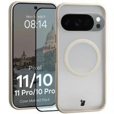 Kit protectie 2 in 1 BizonMobile, Carcasa Bizon MatteO si Folie sticla securizata Bizon Glass Edge, compatibil cu Google Pixel 11 Pro / 11 / 10 Pro / 10, Bej
